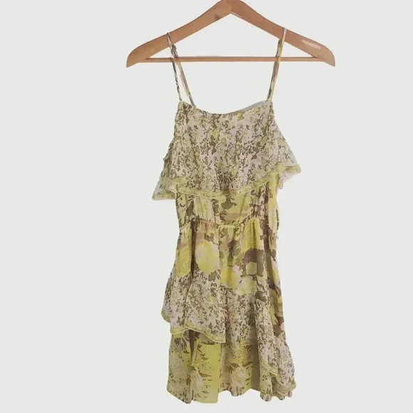 Joie Dresses & Skirts - Joie Silk Yellow Floral Ruffled Dress Cottagecore Coquette Fairy Women's Size S
